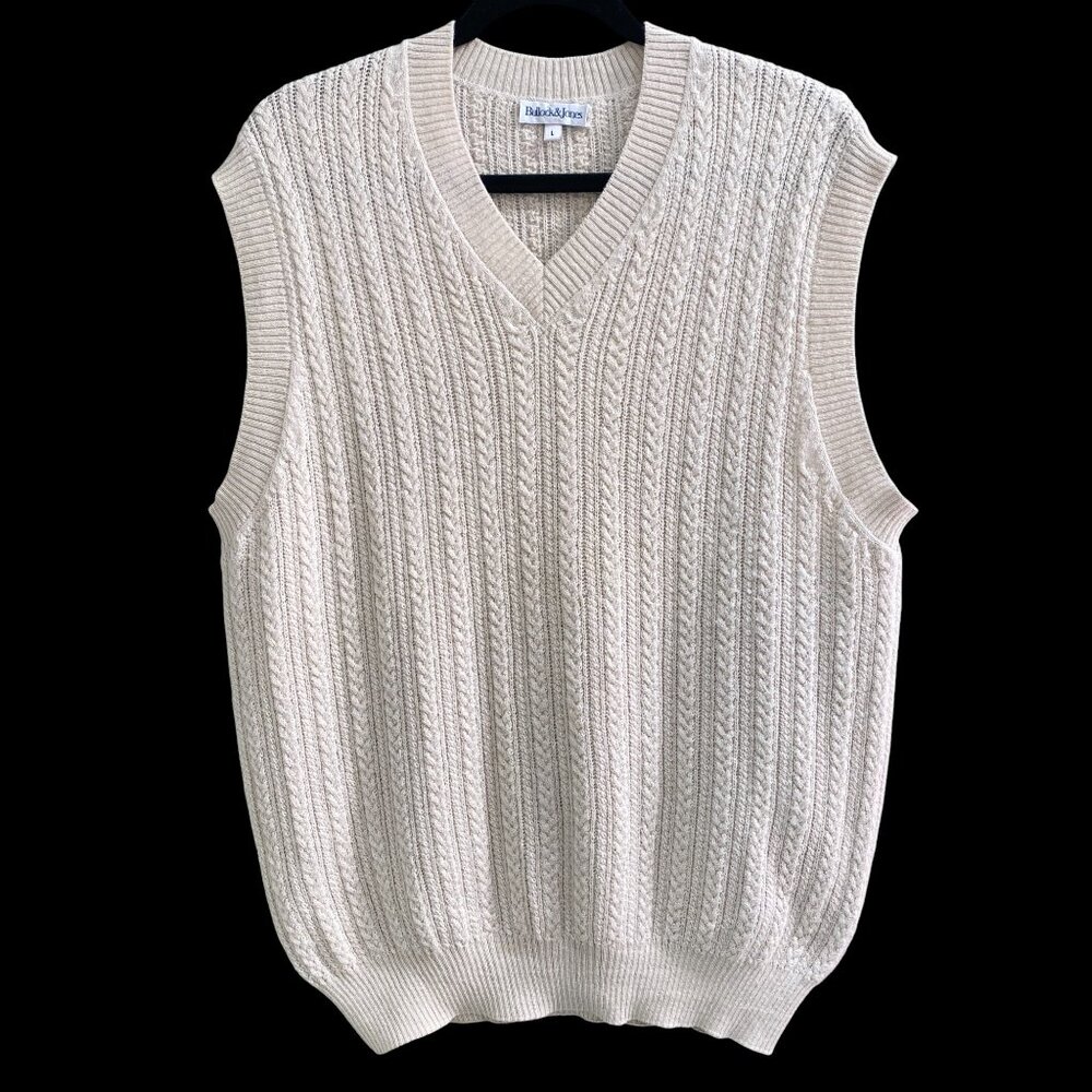 Bullock & Jones Silk Alpaca Cable Knit Grandpa Sweater Vest Old Money Mens L